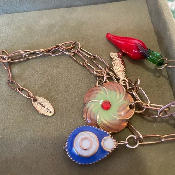 Gold-Tone Multicolor Charm Necklace - Women Jewelry - Picture 4 of 8